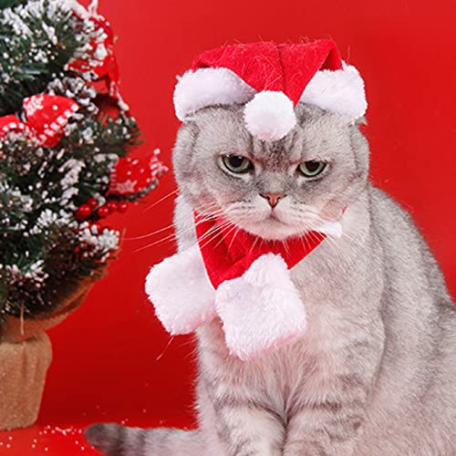Dog Cat Pet Santa Hat with Scarf, Christmas Costume Set Pet Cat Puppy Dog Santa Hat and Scarf Christmas Pet Costume Accessory for Christmas Decoration Cosplay Supplies for Cats Puppy Dogs Pets