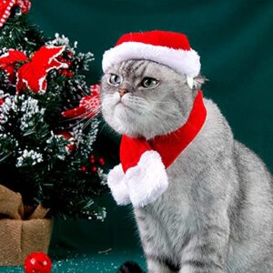 Dog Cat Pet Santa Hat with Scarf, Christmas Costume Set Pet Cat Puppy Dog Santa Hat and Scarf Christmas Pet Costume Accessory for Christmas Decoration Cosplay Supplies for Cats Puppy Dogs Pets