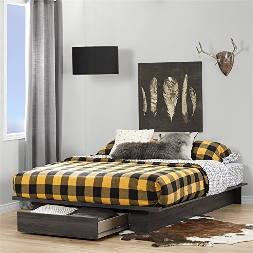 Home Square 2 Piece Queen Bed Frame with Headboard Set - Queen Platform Bed with Storage Drawers & Queen Headboard in Gray Oak