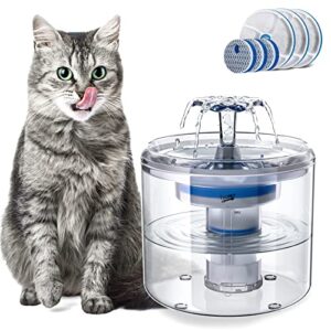 cat water fountain, 88oz/2.6l ultra quiet pump cat drinking waterer with 3 large filters 5 layers circulating, bpa-free automatic pet visible water level dog water dispenser, cat water bowl