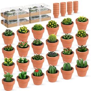 shihanee 24 pack succulent candles cactus tealight candles bulk with terracotta pot novelty handmade stylish plant candles for baby shower birthday wedding party favors home decor (classic style)