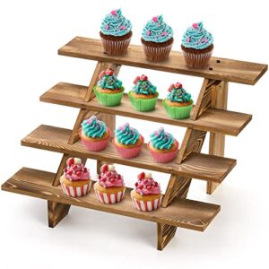 hacaroa 4 tier wood cupcake stand, rustic retail stair shelf cascading display riser, decorative farmhouse dessert stand for tabletop, vendors, retail stores