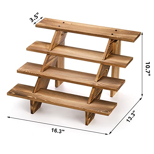 Hacaroa 4 Tier Wood Cupcake Stand, Rustic Retail Stair Shelf Cascading Display Riser, Decorative Farmhouse Dessert Stand for Tabletop, Vendors, Retail Stores