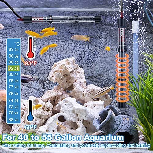 Dreyoo 2 Set Aquarium Fish Tank Heater, Submersible Aquarium Heater with Thermometers and Suckers, Adjustable Knob Aquarium Water Heater Built-in Thermostat for Aquariums (300 W)