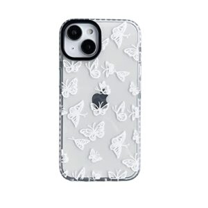 lxsceto white butterfly trendy cute clear phone case for iphone 13 6.1 inch with built-in bumper shockproof protective cover for iphone 13 6.1"