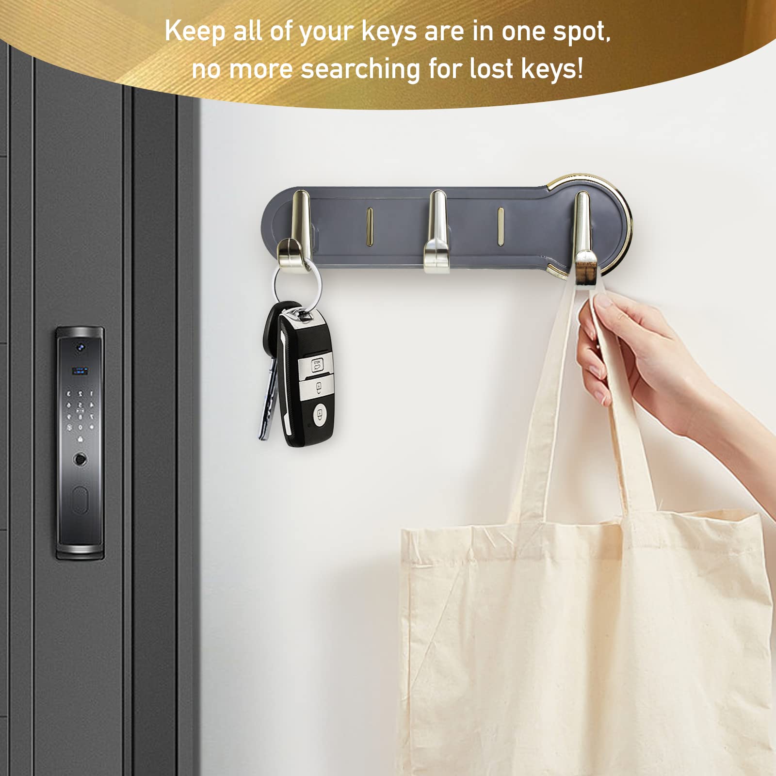 HDAJY Key Holder for Wall, Nail-Free Key Holder, Premium Plastic Wall Key Holder Be Used for Kitchen, Bathroom, Office, Hallway, Grey.