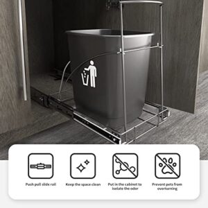 Tanamu Pull Out Trash Can Under Cabinet, 10 Gallon Pull-Out Under Mount Kitchen Waste Container Trash Cans, under sink trash can, Ball-Bearing Slider, Door Mounting Kit, Silver（Trash Can Not Included）