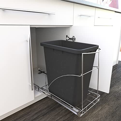 Tanamu Pull Out Trash Can Under Cabinet, 10 Gallon Pull-Out Under Mount Kitchen Waste Container Trash Cans, under sink trash can, Ball-Bearing Slider, Door Mounting Kit, Silver（Trash Can Not Included）