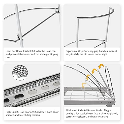Tanamu Pull Out Trash Can Under Cabinet, 10 Gallon Pull-Out Under Mount Kitchen Waste Container Trash Cans, under sink trash can, Ball-Bearing Slider, Door Mounting Kit, Silver（Trash Can Not Included）