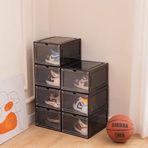 HIYOHIYO 1 Pack Shoe Boxes Clear Plastic Stackable, Sneaker Containers Magnetic Shoes Storage Box Foldable Drop Front Organizer Shoes Cases for Home Display Bins Fit up to Size 14 (14.2"x 11"x 7.9")