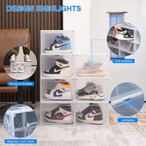 HIYOHIYO 1 Pack Shoe Boxes Clear Plastic Stackable, Sneaker Containers Magnetic Shoes Storage Box Foldable Drop Front Organizer Shoes Cases for Home Display Bins Fit up to Size 14 (14.2"x 11"x 7.9")