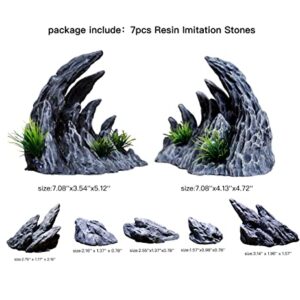 AWXZOM “Soul Valley” Aquarium Ornaments 2～5 Gallon Aquarium Decoration Model Kits, Include 7 pcs Resin Imitation Stone