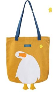 awxzom cute canvas tote bag graphic tote bag funny bags lunch grocery (yellow duck)