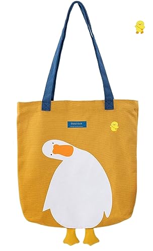 AWXZOM Cute Canvas Tote Bag graphic tote bag funny bags Lunch Grocery (yellow duck)