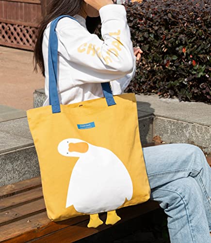 AWXZOM Cute Canvas Tote Bag graphic tote bag funny bags Lunch Grocery (yellow duck)