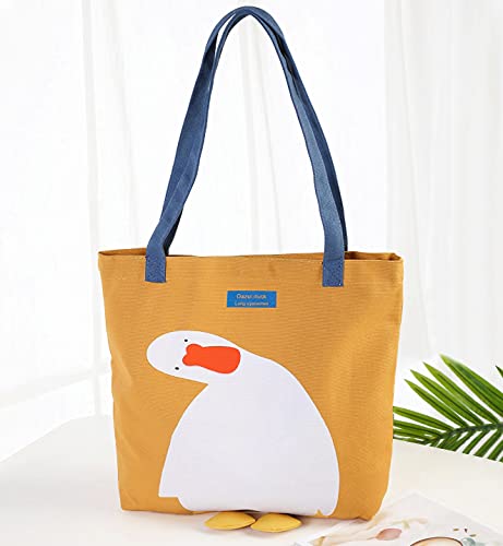 AWXZOM Cute Canvas Tote Bag graphic tote bag funny bags Lunch Grocery (yellow duck)