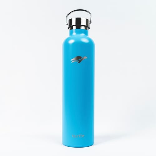 Stainless Steel Insulated Metal Water Bottle Thermos, Double Vaccum, Leak Proof, 32 oz, Blue, Durable Thermal Coffee & Tea Flask with Temperature Retention, 24hr Cold 12hr Hot Canteen by Turtle Brand