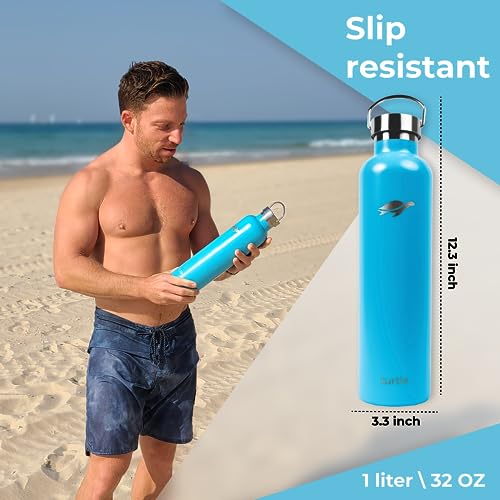 Stainless Steel Insulated Metal Water Bottle Thermos, Double Vaccum, Leak Proof, 32 oz, Blue, Durable Thermal Coffee & Tea Flask with Temperature Retention, 24hr Cold 12hr Hot Canteen by Turtle Brand