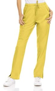 medichic mini marilyn womens scrubs 4-way stretch straight leg six pocket pants with cargo pockets yellow