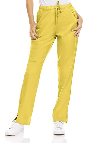 MediChic Mini Marilyn Womens Scrubs 4-Way Stretch Straight Leg Six Pocket Pants with Cargo Pockets Yellow