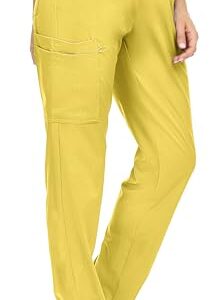 MediChic Mini Marilyn Womens Scrubs 4-Way Stretch Straight Leg Six Pocket Pants with Cargo Pockets Yellow