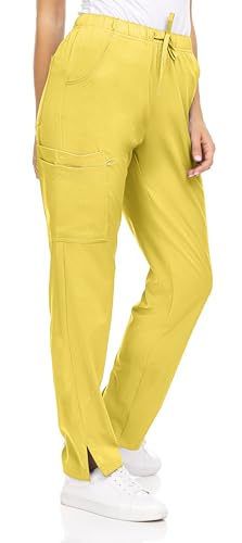 MediChic Mini Marilyn Womens Scrubs 4-Way Stretch Straight Leg Six Pocket Pants with Cargo Pockets Yellow