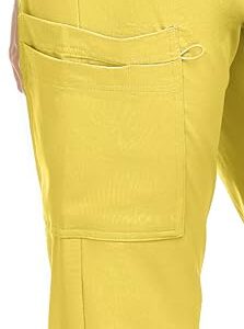 MediChic Mini Marilyn Womens Scrubs 4-Way Stretch Straight Leg Six Pocket Pants with Cargo Pockets Yellow