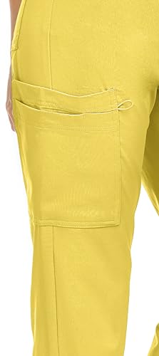 MediChic Mini Marilyn Womens Scrubs 4-Way Stretch Straight Leg Six Pocket Pants with Cargo Pockets Yellow