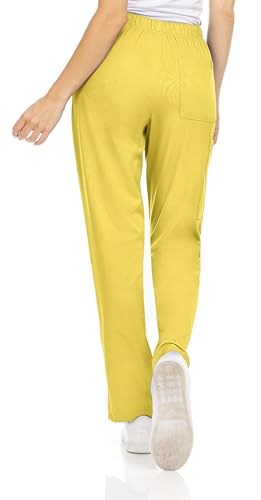 MediChic Mini Marilyn Womens Scrubs 4-Way Stretch Straight Leg Six Pocket Pants with Cargo Pockets Yellow