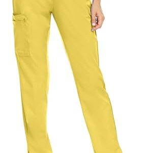 MediChic Mini Marilyn Womens Scrubs 4-Way Stretch Straight Leg Six Pocket Pants with Cargo Pockets Yellow