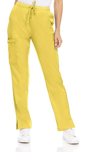 MediChic Mini Marilyn Womens Scrubs 4-Way Stretch Straight Leg Six Pocket Pants with Cargo Pockets Yellow