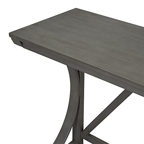 Solid Wood 3-Piece Counter Height Extra Long Dining Table Set Home Bistro Set with USB Port, Farmhouse Rustic Bar Pub Dining Table with 2 Upholstered Stools, Space Saving (Gray)