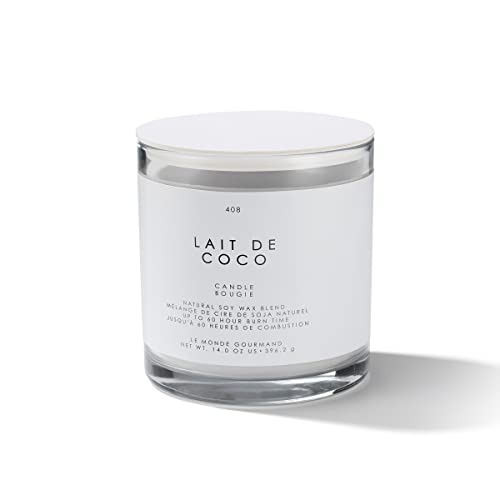 Le Monde Gourmand Lait de Coco Natural Soy-Wax Blend Candle - 14 oz - Fresh, Creamy, Clean with Vanilla and Coconut Fragrance Notes