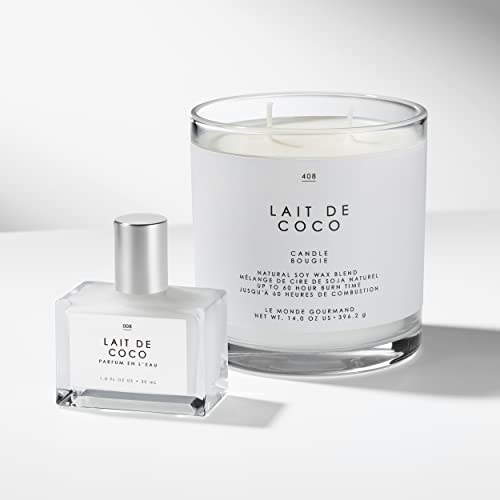 Le Monde Gourmand Lait de Coco Natural Soy-Wax Blend Candle - 14 oz - Fresh, Creamy, Clean with Vanilla and Coconut Fragrance Notes