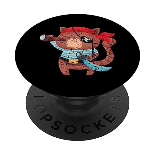 Animal Cute Brown Cat Pirate Cool Birthday Themed Party PopSockets Swappable PopGrip