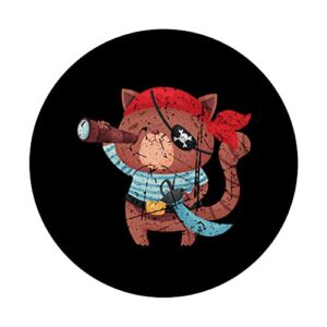 Animal Cute Brown Cat Pirate Cool Birthday Themed Party PopSockets Swappable PopGrip