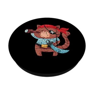 Animal Cute Brown Cat Pirate Cool Birthday Themed Party PopSockets Swappable PopGrip