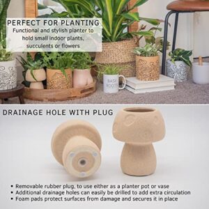 Mushroom Decor Planter Handmade Ceramic Flower Vase Textured Sand Unique Plant Pot Boho Cottagecore Room Small Cute Vintage Aesthetic Funky Decoration