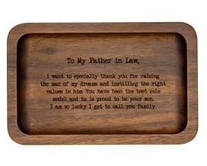 muujee to my father in law ring dish - rectangle wood tray trinket dish gifts for wedding ceremony father of the groom gift - 5.5" x 3.5"