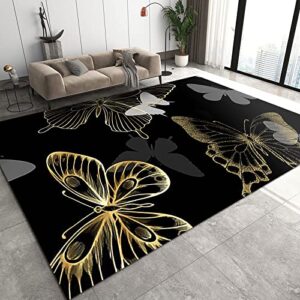 light luxury black gold butterfly area rug, simple floral decorative rug, fluffy soft machine washable breathable and durable suitable for living room bedroom dining room boy girl room 2 x 6ft