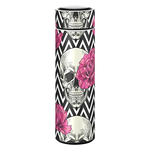 Water Bottle Skulls and Roses(1) Vacuum Insulated Stainless Steel, Double Walled, 17 Oz,Keep Cold or Hot Water Bottle(226vb1e)