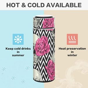 Water Bottle Skulls and Roses(1) Vacuum Insulated Stainless Steel, Double Walled, 17 Oz,Keep Cold or Hot Water Bottle(226vb1e)