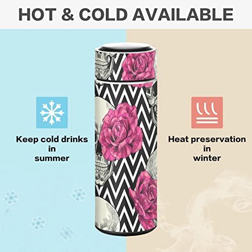 Water Bottle Skulls and Roses(1) Vacuum Insulated Stainless Steel, Double Walled, 17 Oz,Keep Cold or Hot Water Bottle(226vb1e)