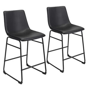 ergodesign bar stools set of 2, 26 inches bar stool with back, carbon fiber bar chair with metal legs (black)