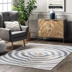 nuloom modern swirls machine washable area rug, 4x6, blue