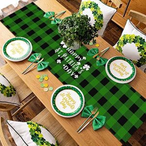 St Patricks Table Runner, Cozy Zestie Spring Green Shamrock Burlap Table Runners Holiday Day Decoration Kitchen Dining Buffalo Plaid Lucky Clover Table Runners for Home Party Decor 13 x 72 Inch