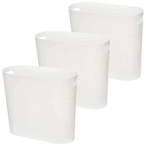hzsooch 3 pack slim waste basket 3.2 gallon 12l plastic small trash can, office trash can, slim garbage container bin, small wastebasket with handles for narrow spaces bathroom, kitchen (white)