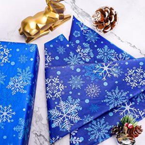 Whaline 100 Sheets Winter Tissue Paper Snowflakes Printed Gift Wrapping Paper Dark Blue White Snow Flakes Xmas Art Tissue Paper for Christmas DIY Crafts Gift Bags Winter Party Decor, 13.8 x 19.7"
