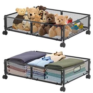 sephyroth metal under bed storage with wheels,under bed organization containers for bedroom clothes shoes toys book blankets quilts -black(2pack)