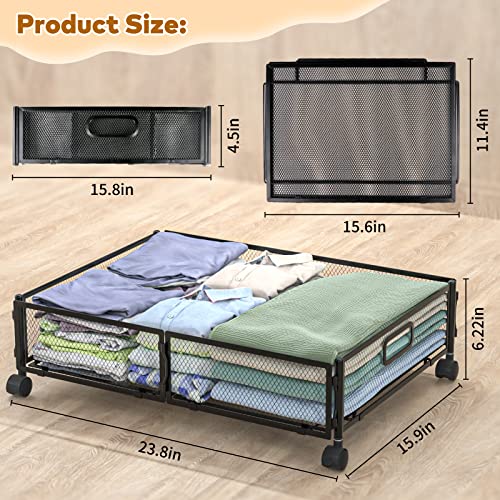 Sephyroth Metal Under bed Storage with Wheels,Under Bed Organization Containers for Bedroom Clothes Shoes Toys Book Blankets Quilts -Black(2Pack)